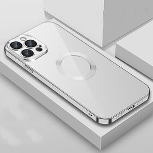 huismerk 9D Galomoplated Edge Lens Film Clear PC + TPU Shockproof Case voor iPhone 13 (Silver)