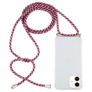 huismerk Voor iPhone 12 mini Schokbestendige transparante TPU-behuizing met Lanyard(Rood grijs geel)