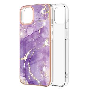 huismerk Electroplating Marmeren Patroon Dual-Side IMD TPU Shockproof Case voor iPhone 13 Pro (Purple 002)