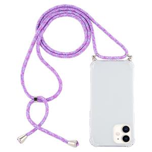 huismerk Voor iPhone 12 mini Schokbestendige transparante TPU-hoes met Lanyard(Paars)