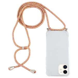 huismerk Voor iPhone 12 mini Schokbestendige transparante TPU-hoes met Lanyard(Orange Purple)