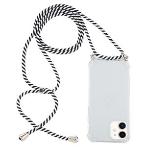 huismerk Voor iPhone 12 mini Vierhoek schokbestendige transparante TPU-hoes met Lanyard(Zebra)