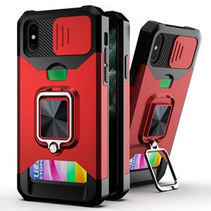 huismerk Schuifcamera Cover Design PC + TPU Shockproof Case met Ring Holder & Card Slot voor iPhone XS MAX