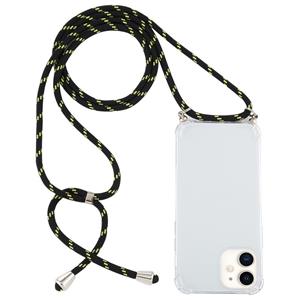 huismerk Voor iPhone 12 mini Vierhoek schokdichte transparante TPU-hoes met Lanyard(Zwartgroen)