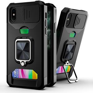 huismerk Schuifcamera Cover Design PC + TPU Shockproof Case met Ring Holder & Card Slot voor iPhone XS MAX