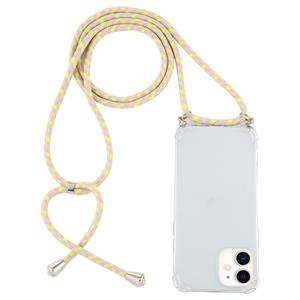 huismerk Voor iPhone 12 mini Schokbestendige transparante TPU-behuizing met Lanyard(Grijs Geel)