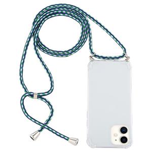 huismerk Voor iPhone 12 mini Vierhoek schokbestendige transparante TPU-hoes met Lanyard (Groen Blauw Wit)