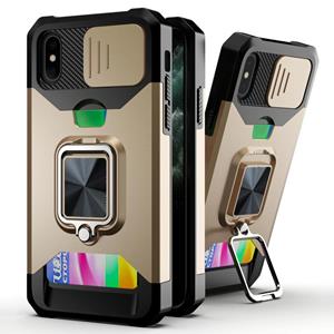 huismerk Schuifcamera Cover Design PC + TPU Shockproof Case met Ring Holder & Card Slot voor iPhone XS Max