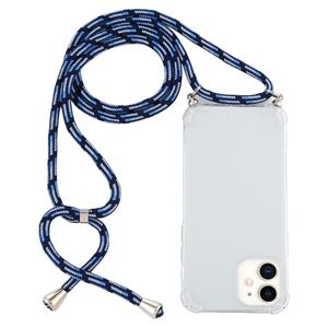 huismerk Voor iPhone 12 mini Vierhoek schokbestendige transparante TPU-hoes met Lanyard(Blauw Wit)