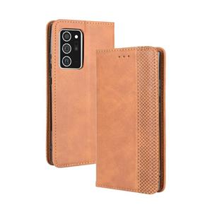 huismerk Voor Samsung Galaxy Note20 Ultra Magnetic Buckle Retro Crazy Horse Texture Horizontale Flip Lederen case met Holder & Card Slots & Photo Frame(Brown)