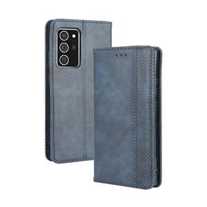 huismerk Voor Samsung Galaxy Note20 Ultra Magnetic Buckle Retro Crazy Horse Texture Horizontale Flip Lederen case met Holder & Card Slots & Photo Frame(Blauw)