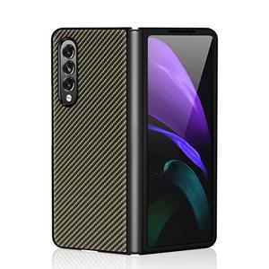 huismerk Voor Samsung Galaxy Z Fold3 5G Solid Color Carbon Fibrexture PU Schokbestendige beschermhoes