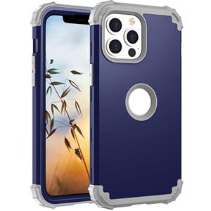 huismerk 3 in 1 schokbestendige pc + siliconen beschermhoes voor iPhone 13 mini (marineblauw + grijs)