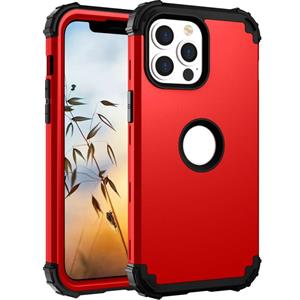 huismerk 3 in 1 schokbestendige pc + siliconen beschermhoes voor iPhone 13 Mini (rood + zwart)