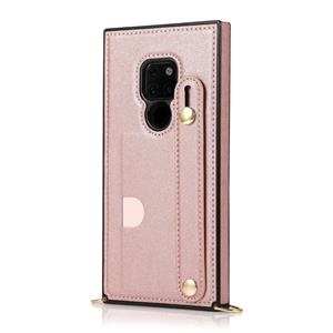 huismerk Voor Huawei Mate 20 Polsband PU+TPU Schokbestendige beschermhoes met Crossbody Lanyard & Holder & Card Slot (Rose Gold)