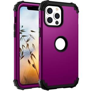 huismerk 3 in 1 schokbestendige pc + Siliconen beschermhoes voor iPhone 13 Pro (Dark Purple + Black)