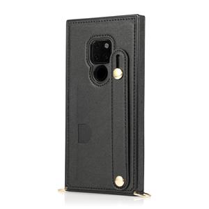 huismerk Voor Huawei Mate 20 Polsband PU+TPU Schokbestendige beschermhoes met Crossbody Lanyard & Holder & Card Slot(Zwart)