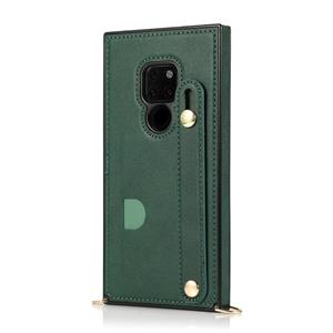 huismerk Voor Huawei Mate 20 Polsband PU+TPU Schokbestendige beschermhoes met Crossbody Lanyard & Holder & Card Slot(Groen)