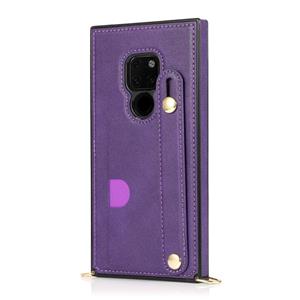 huismerk Voor Huawei Mate 20 Polsband PU+TPU Schokbestendige beschermhoes met Crossbody Lanyard & Holder & Card Slot(Paars)