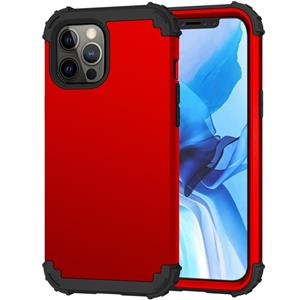 huismerk 3 in 1 schokbestendige pc + siliconen beschermhoes voor iPhone 12 Pro Max (rood + zwart)