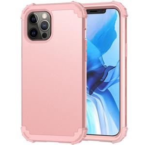 huismerk 3 in 1 schokbestendige pc + siliconen beschermhoes voor iPhone 12 pro max (rose goud)