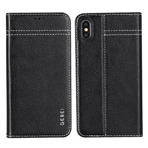 Voor iPhone XS/X GEBEI top-nerf leder horizontale Flip beschermende case met houder & kaartsleuven (zwart)