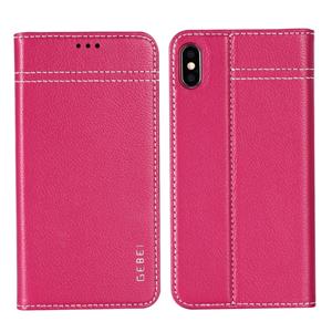 Voor iPhone XS/X GEBEI top-nerf leder horizontale Flip beschermende case met houder & kaartsleuven (Rose rood)