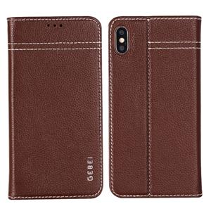 Voor iPhone XS/X GEBEI top-nerf leder horizontale Flip beschermhoes met houder & kaartsleuven (bruin)