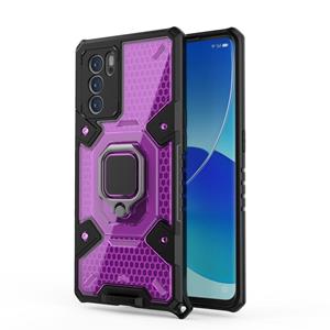 azns Voor Oppo Reno6 Pro Space PC + TPU Ringhouder Beschermhoes (Paars)