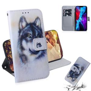 huismerk Gekleurde tekening horizontale flip lederen tas met houder & kaart slots & portemonnee voor iphone 13 mini (witte wolf)