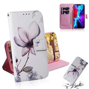 huismerk Gekleurde tekening horizontale flip lederen tas met houder & kaart slots & portefeuille voor iphone 13 mini (magnolia bloem)