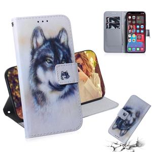 huismerk Gekleurde tekening horizontale flip lederen tas met houder & kaart slots & portefeuille voor iphone 13 pro (witte wolf)