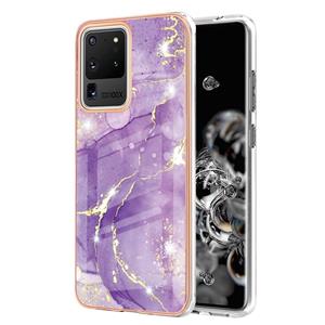 huismerk Voor Samsung Galaxy S20 Ultra Electroplating Marmeren Patroon Dual-Side IMD TPU Shockproof Case (Purple 002)