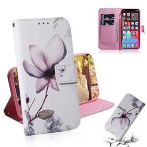 huismerk Gekleurde tekening horizontale flip lederen tas met houder & kaart slots & portefeuille voor iphone 13 pro (magnolia bloem)