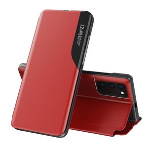 huismerk Voor Xiaomi Redmi Note 10 Pro Side Display magnetische schokbestendige horizontale flip lederen case met houder (rood)