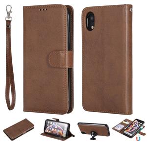 huismerk Voor iPhone XR Solid Color Horizontal Flip Protective Case met Holder & Card Slots & Wallet & Photo Frame & Lanyard(Brown)