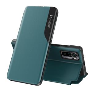 huismerk Voor Xiaomi Redmi Note 10 Pro Side Display magnetische schokbestendige horizontale flip lederen case met houder (groen)