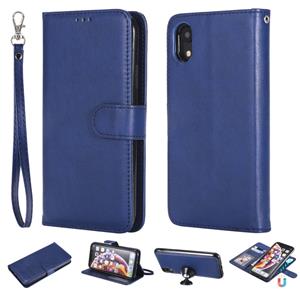 huismerk Voor iPhone XR Solid Color Horizontal Flip Protective Case met Holder & Card Slots & Wallet & Photo Frame & Lanyard(Blue)