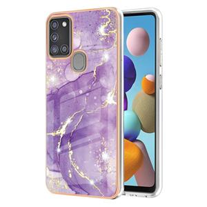 huismerk Voor Samsung Galaxy A21S Electroplating Marmeren Patroon Dual-Side IMD TPU Shockproof Case (Purple 002)