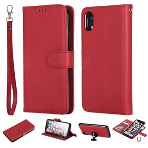 huismerk Voor iPhone XR Solid Color Horizontal Flip Protective Case met Holder & Card Slots & Wallet & Photo Frame & Lanyard(Red)