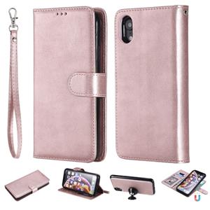 huismerk Voor iPhone XR effen kleur horizontale Flip beschermende case met houder & kaartsleuven & portemonnee & foto frame & Lanyard (Rose goud)