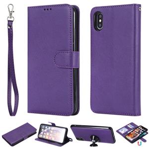 huismerk Voor iPhone XS Max Solid Color Horizontal Flip Protective Case met Houder & Card Slots & Wallet & Photo Frame & Lanyard(Purple)