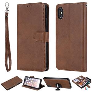 huismerk Voor iPhone XS Max Solid Color Horizontal Flip Protective Case met Houder & Card Slots & Wallet & Photo Frame & Lanyard(Brown)