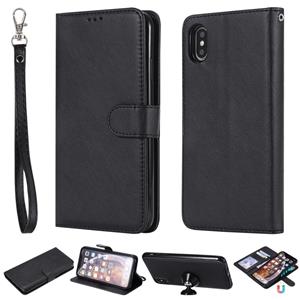 huismerk Voor iPhone XS Max Solid Color Horizontal Flip Protective Case met Houder & Card Slots & Wallet & Photo Frame & Lanyard(Black)