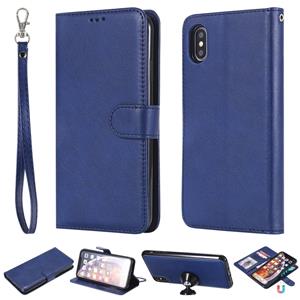 huismerk Voor iPhone XS Max Solid Color Horizontal Flip Protective Case met Houder & Card Slots & Wallet & Photo Frame & Lanyard(Blue)