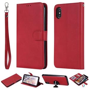 huismerk Voor iPhone XS Max Solid Color Horizontal Flip Protective Case met Houder & Card Slots & Wallet & Photo Frame & Lanyard(Red)