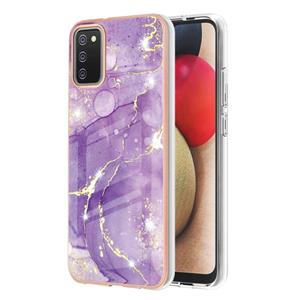 huismerk Voor Samsung Galaxy A02S-versie Electroplating Marmeren Patroon Dual-Side IMD TPU Shockproof Case (Purple 002)