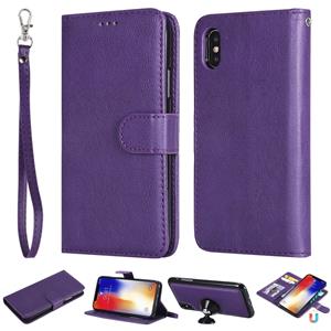 huismerk Voor iPhone X / XS Effen Kleur Horizontale Flip Beschermhoes met Houder & Card Slots & Wallet & Photo Frame & Lanyard(Purple)