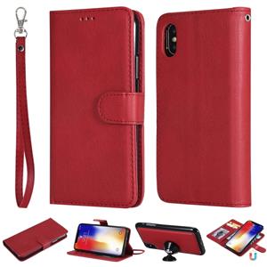 huismerk Voor iPhone X / XS Effen Kleur Horizontale Flip Beschermhoes met Houder & Card Slots & Wallet & Photo Frame & Lanyard(Red)