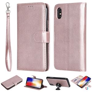 huismerk Voor iPhone X/XS effen kleur horizontale Flip beschermende case met houder & kaartsleuven & portemonnee & foto frame & Lanyard (Rose goud)